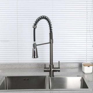 Смеситель для кухни Gappo G4398-69 с гибким выдвижным изливом и подключением фильтра питьевой воды оружейная сталь